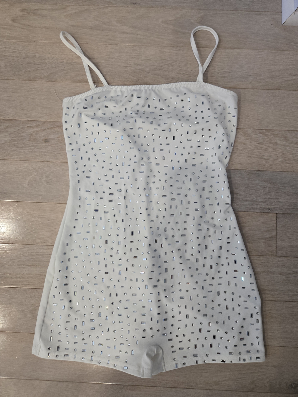 White Sequin Romper with Spaghetti Straps